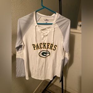 Packers long sleeve tee, lace up/crisscross neck line Size:M New with tags
